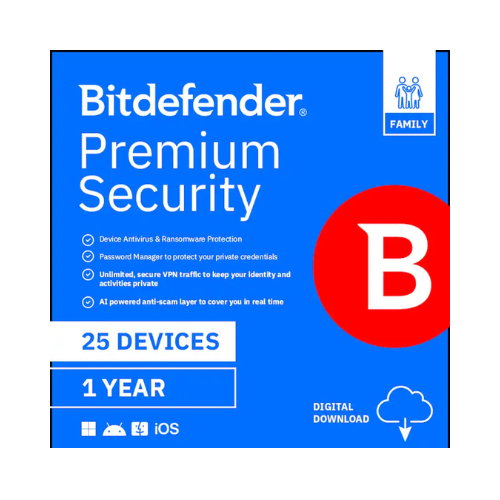 Bitdefender Premium Security Family Protection for Twenty Five Devices One Year