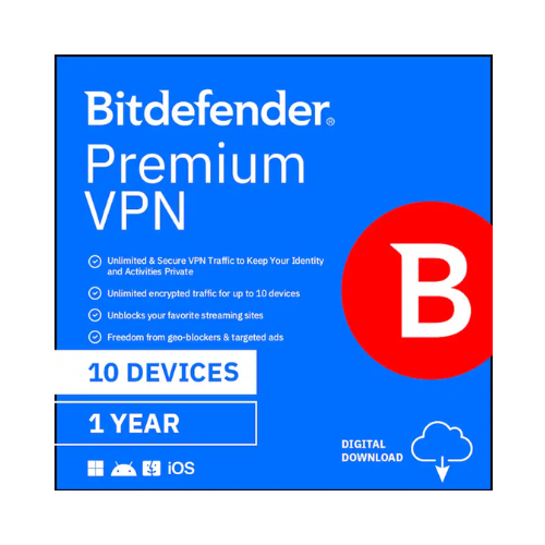 Bitdefender Premium VPN Protection for Ten Devices One Year Subscription