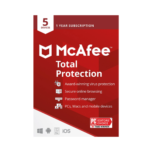 McAfee Total Protection Security Suite for Five Devices One Year