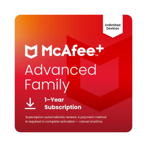 McAfee Plus Advanced Family Protection for Unlimited Devices One Year