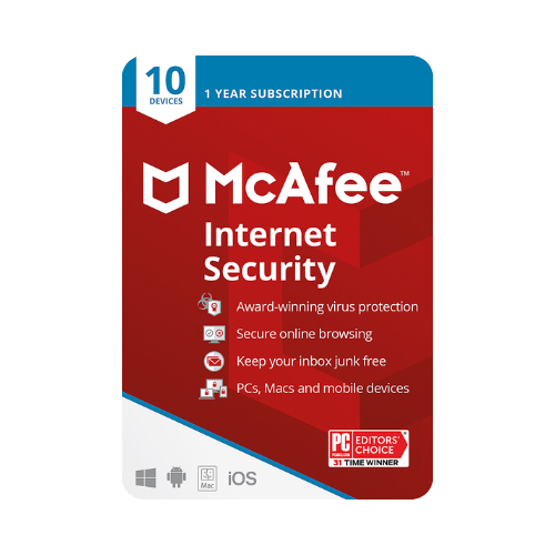 McAfee Internet Security Antivirus Protection for Ten Devices One Year