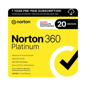 Norton 360 Platinum Security Suite for Twenty Devices One Year