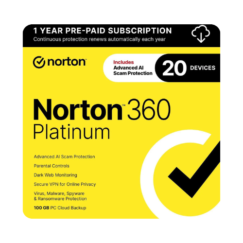 Norton 360 Platinum Security Suite for Twenty Devices One Year